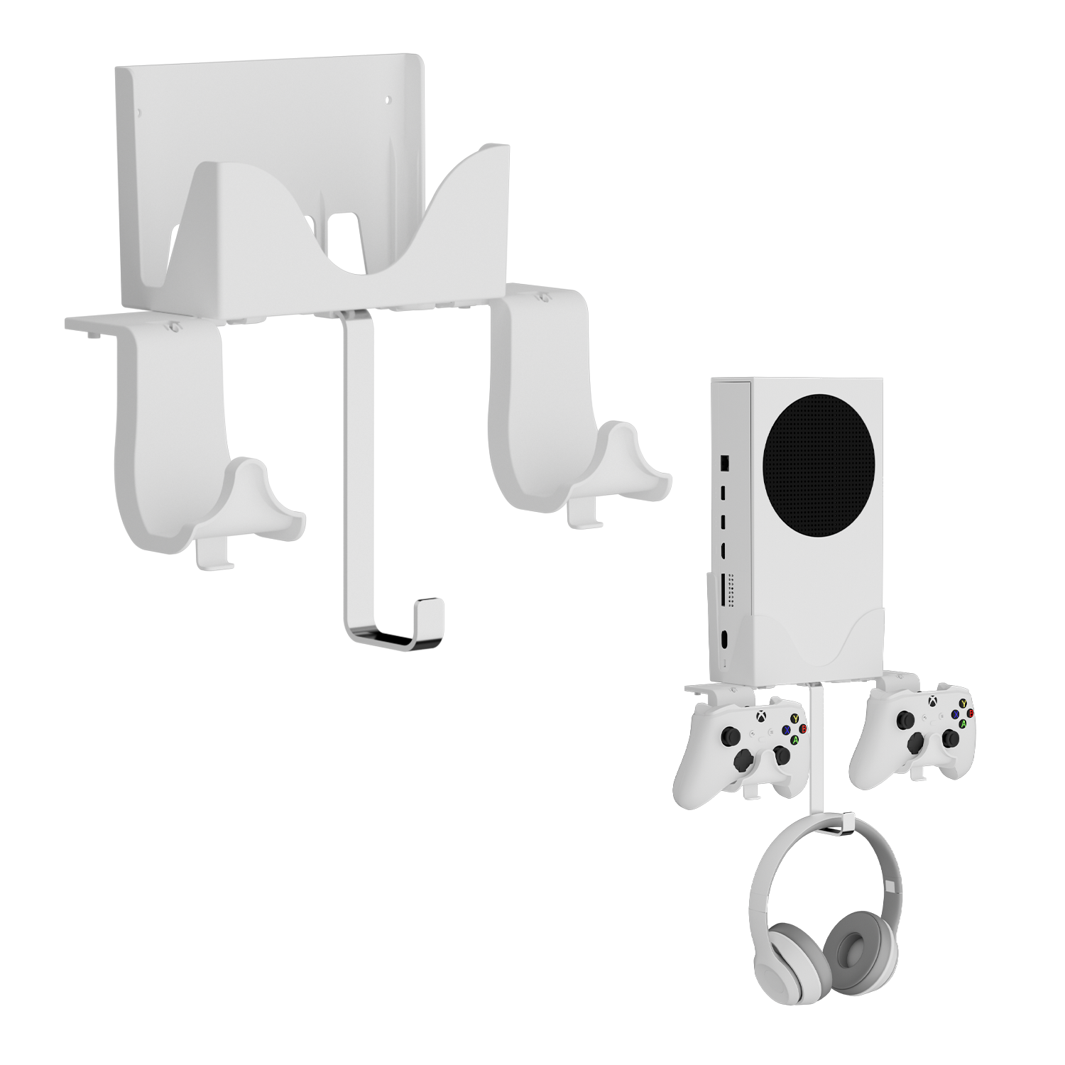 Wall Mount Holder Bundle for XBOX Series S, Detachable Controller Bracket with Charging Hole & Earphone Wall Mount
