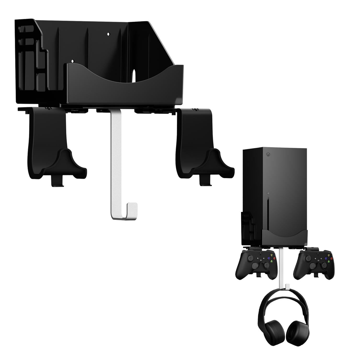 XBOX Series X Wall Mount Bracket Stand Set, Detachable Controller Holder & Headphone Hanger