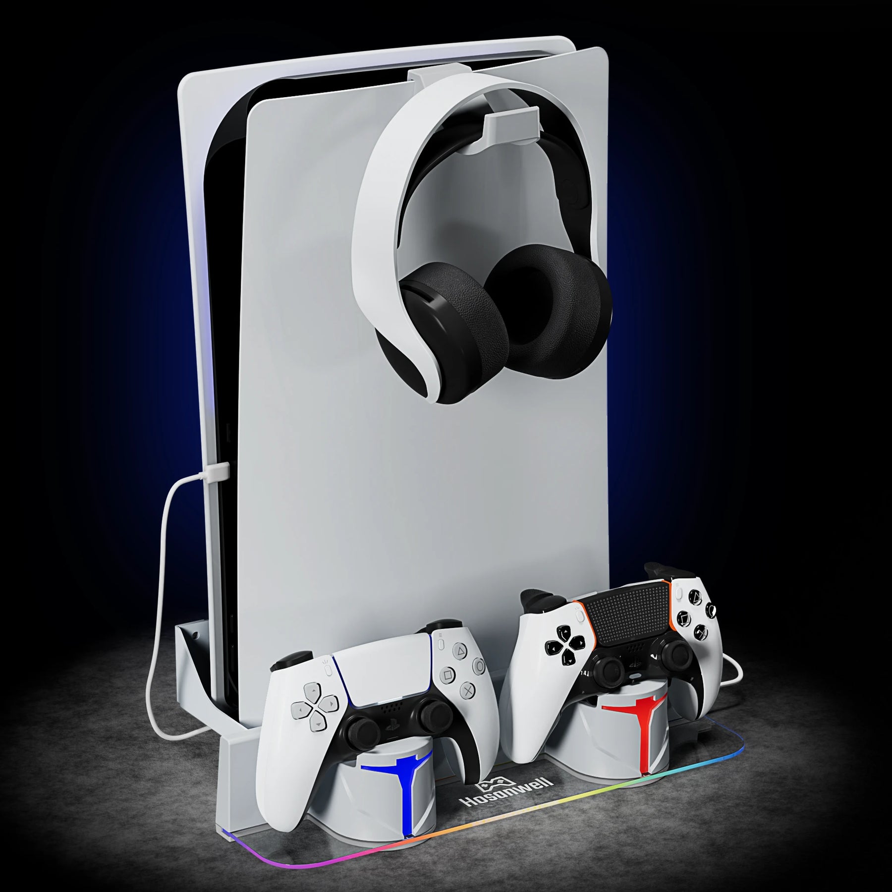 HOSANWELL PS5 wall mount, controller charging station and headset holder