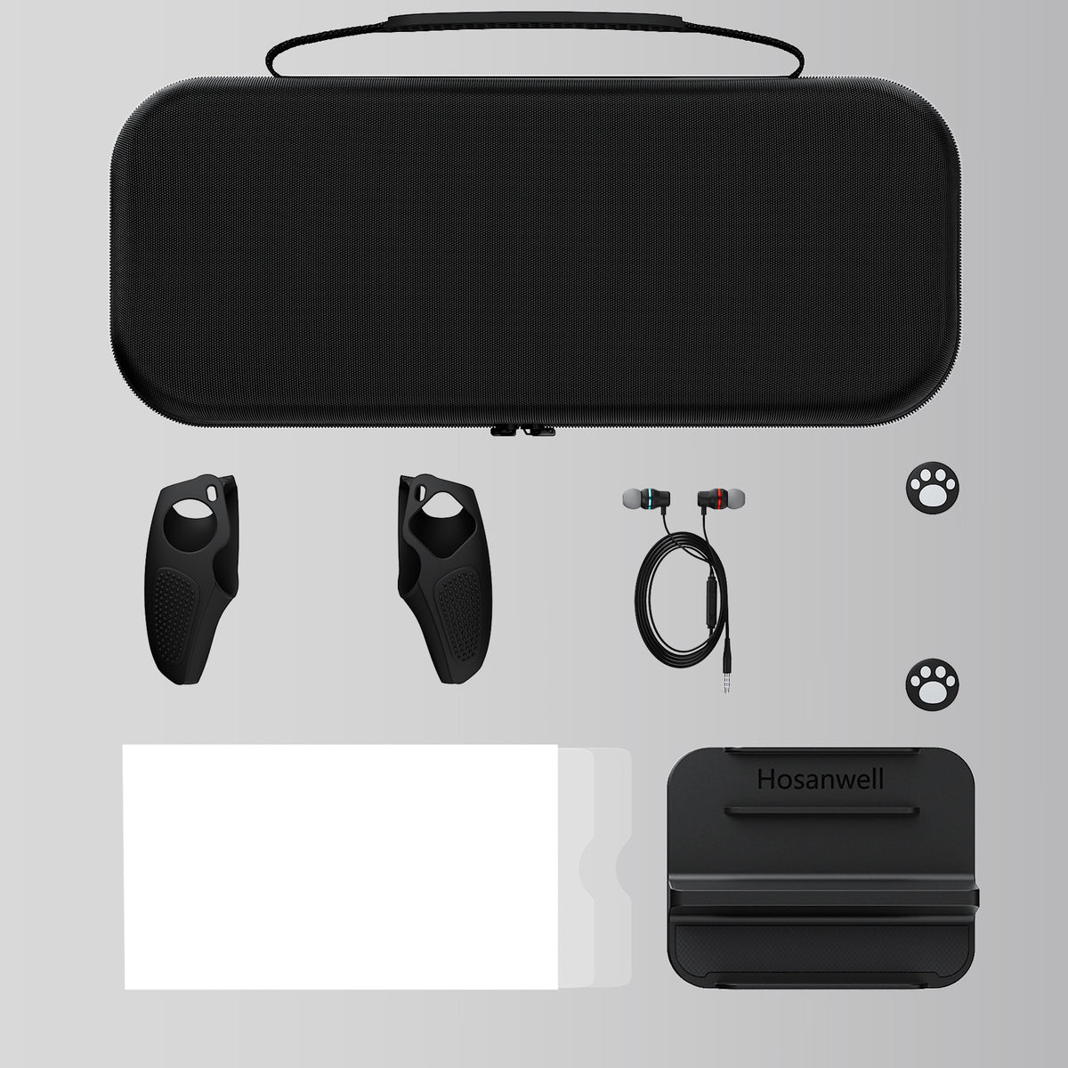 HOSANWELL 9-in-1 accessories kit for PlayStation Portal with carrying case, grip covers, screen protectors, stand and wired earbuds