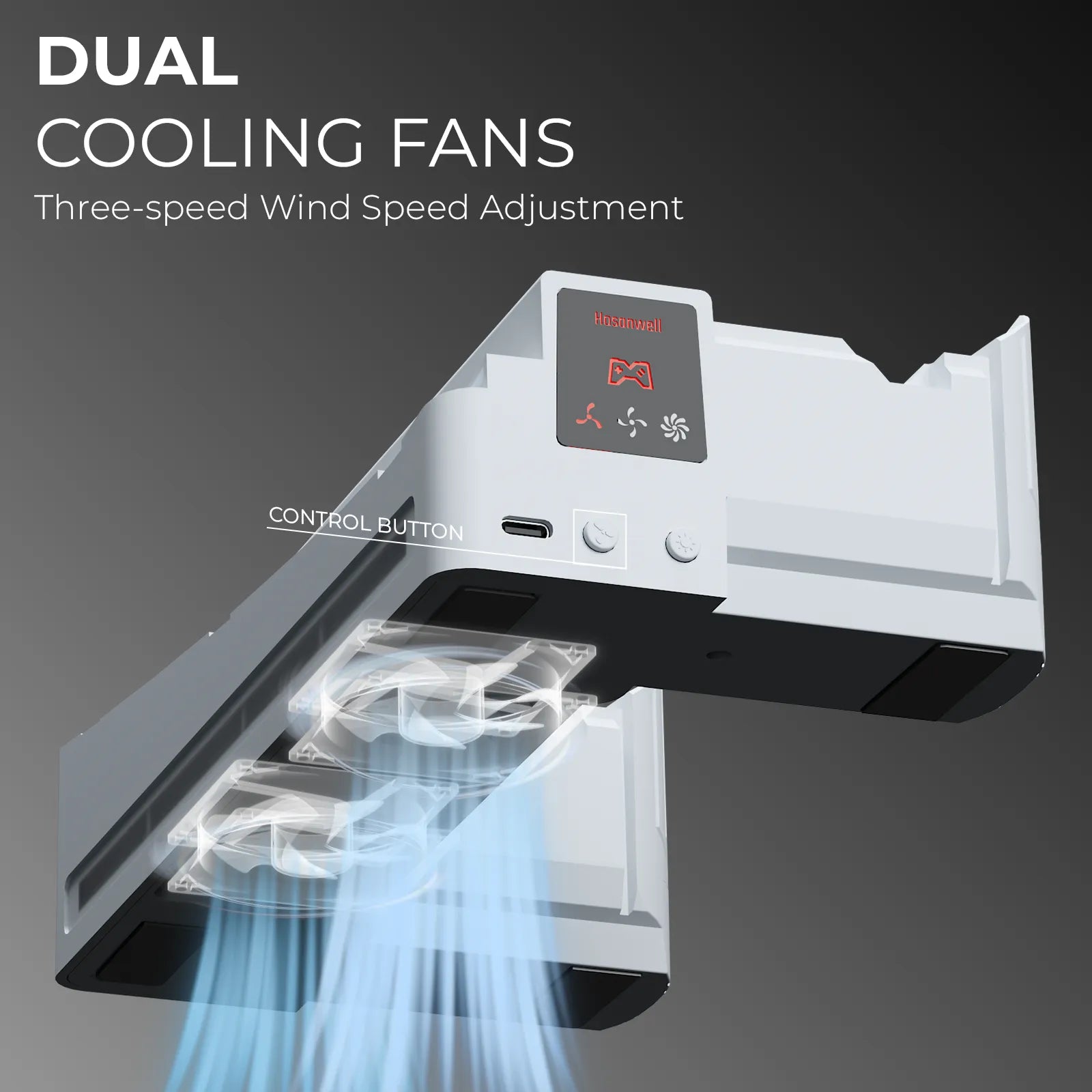 Dual cooling fans on the PS5 Slim / Pro horizontal stand with three-speed airflow control