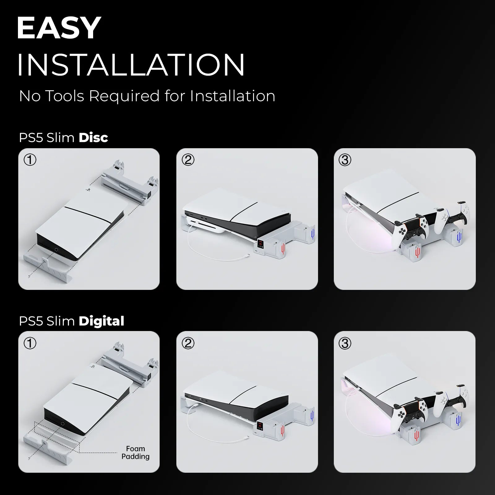 Easy installation steps for the PS5 Slim / Pro horizontal stand