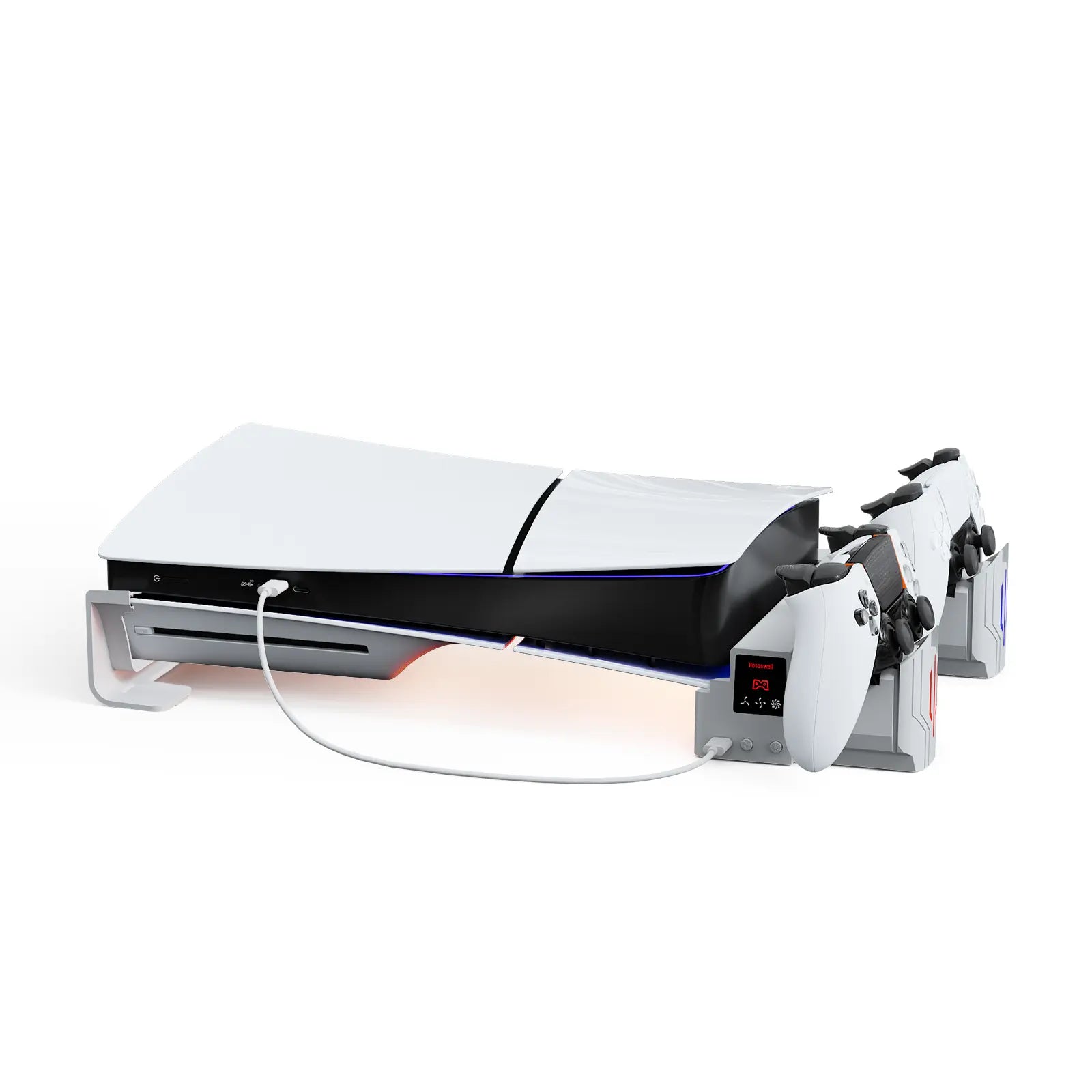 HOSANWELL PS5 Slim / Pro horizontal stand with cooling fans, RGB lighting, and controller charging Main image