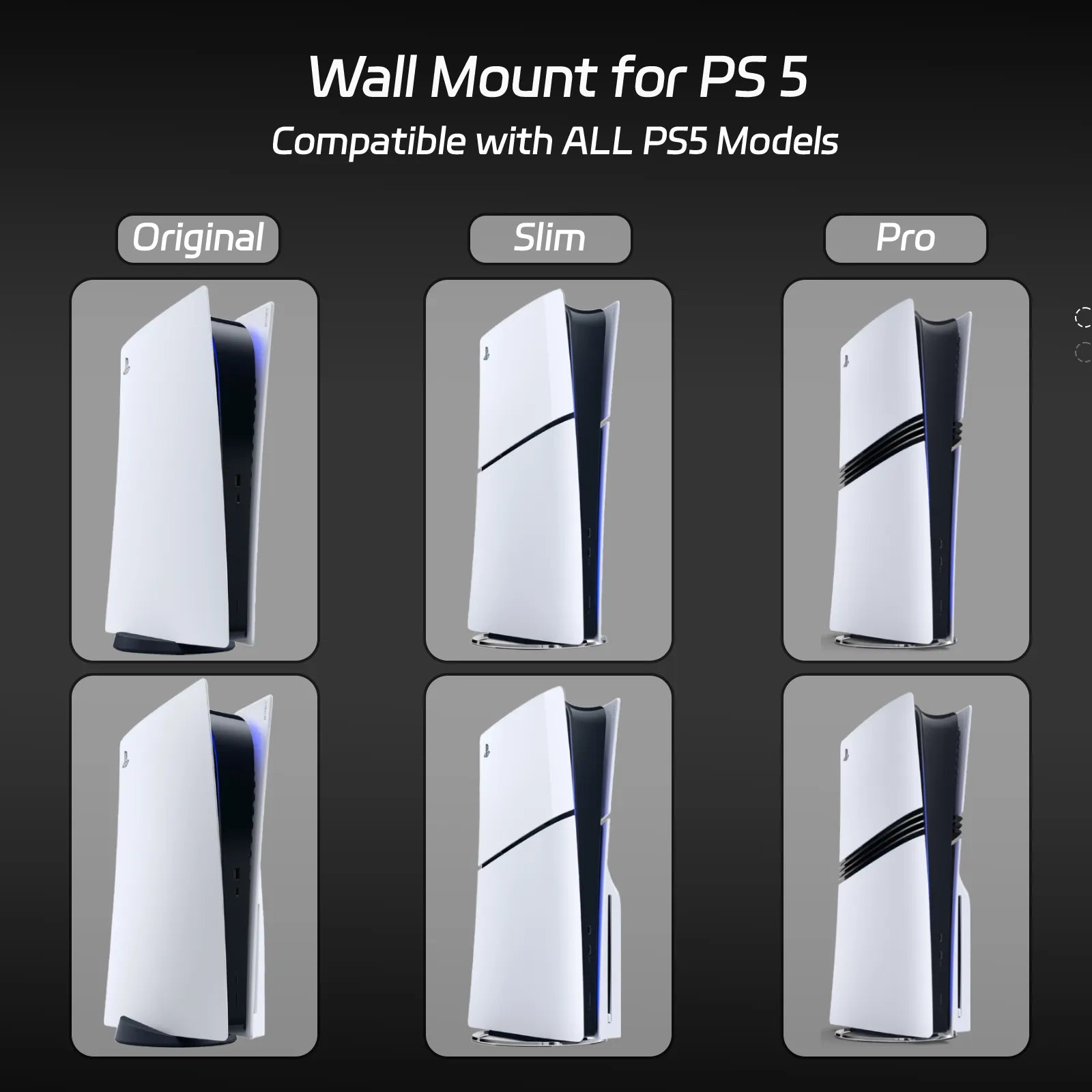 Hosanwell Black PS5 Wall Mount Kit for Dark Gaming Setups