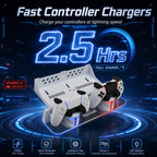 PS5 controller charging station with dual DualSense chargers, RGB lighting and charging indicators