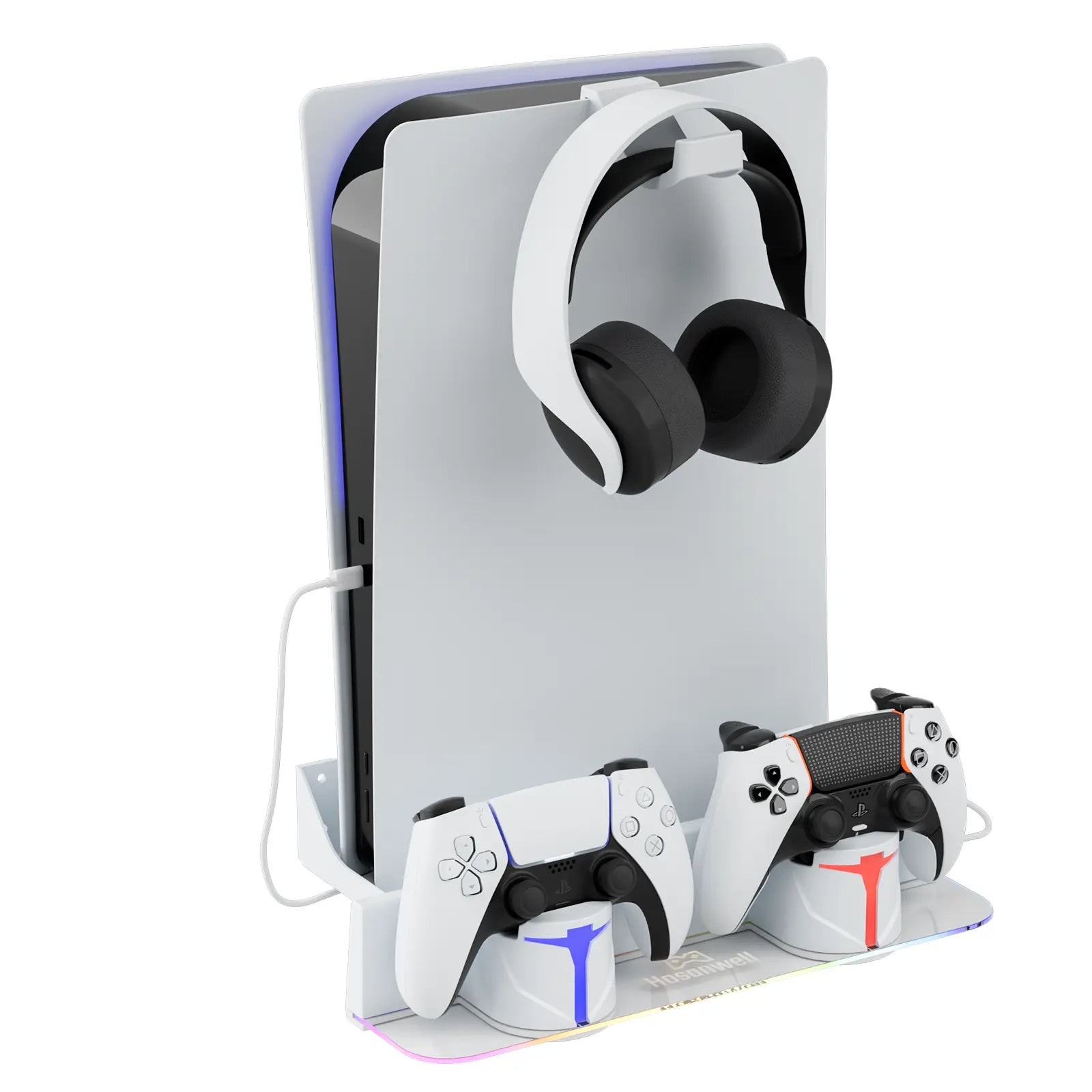 Hosanwell white PS5 wall mount kit with controller charging station and headset holder Main image