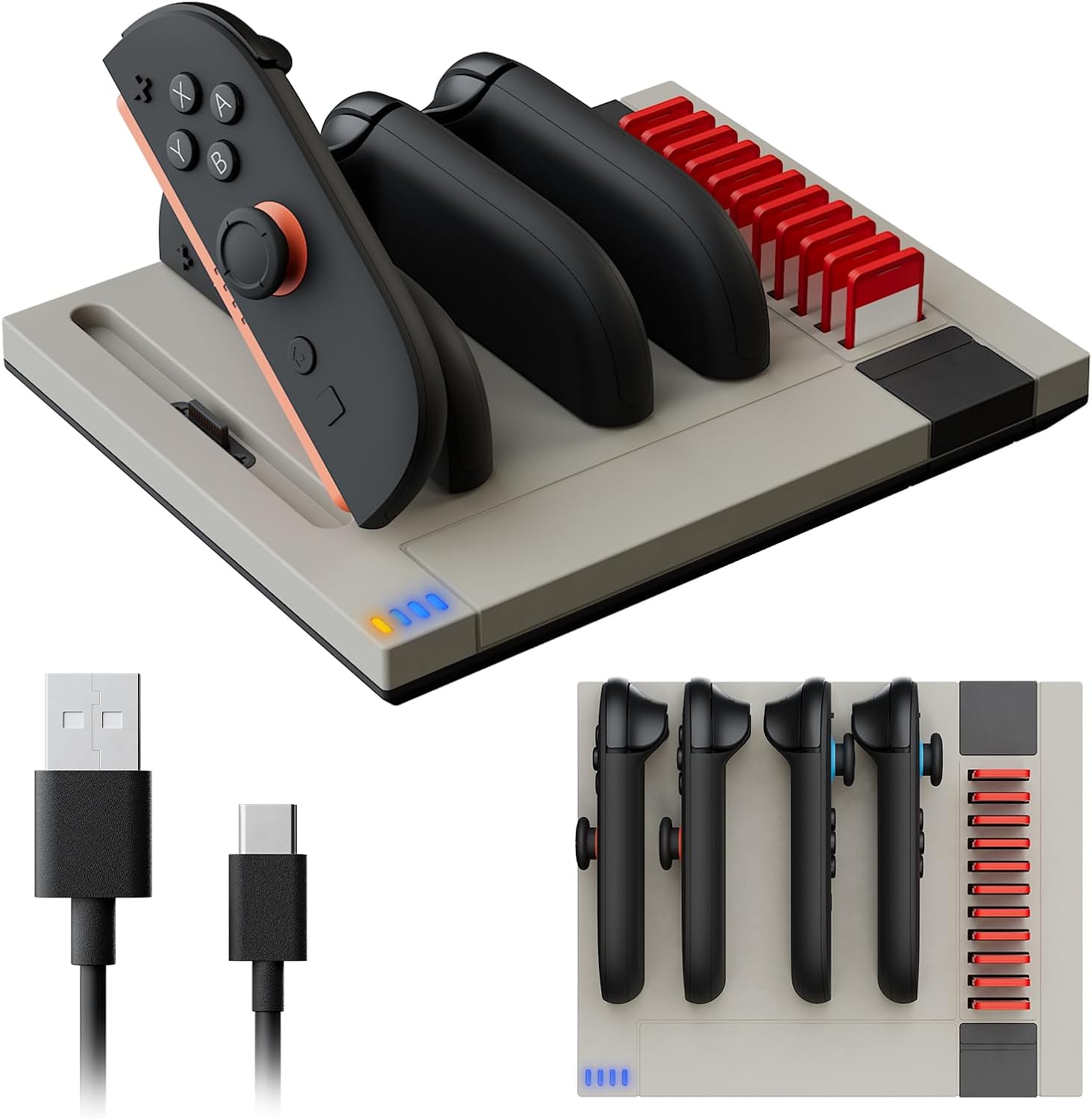 HOSANWELL Switch 2 Joy-Con charging dock with four controller slots, game storage and USB-C cable