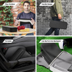 PlayStation Portal carrying case with handle shown outdoors, in a car and inside a backpack