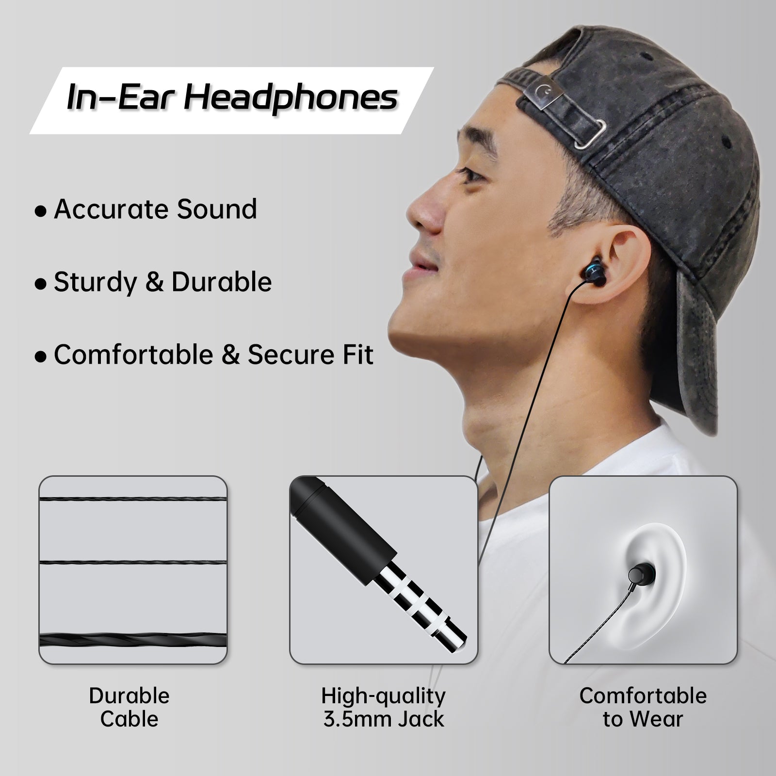 Wired in-ear headphones with 3.5 mm plug and reinforced cable for PlayStation Portal