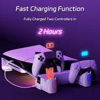 PS5 Slim and PS5 Pro horizontal stand fast charging two DualSense controllers in 2 hours