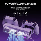 PS5 Slim and PS5 Pro horizontal stand with dual cooling fans and three adjustable fan speeds