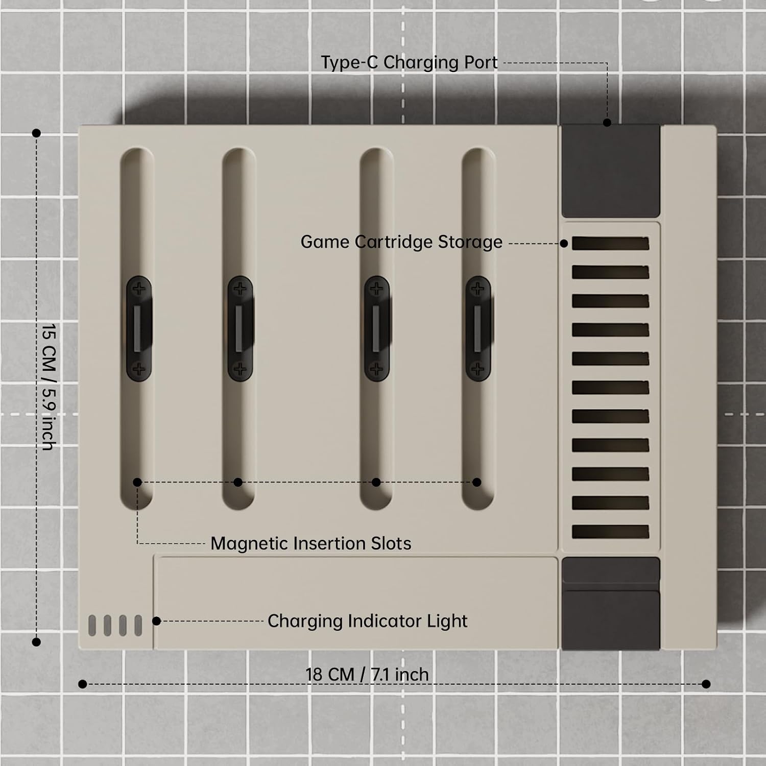 Switch 2 charging dock dimensions, USB-C port and 11 game card slots