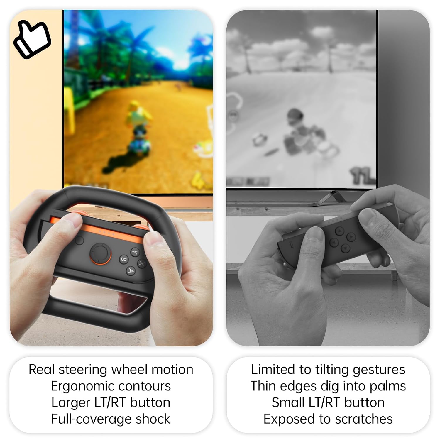 HOSANWELL Switch 2 steering wheel and Joy-Con 2 grip shell dimensions